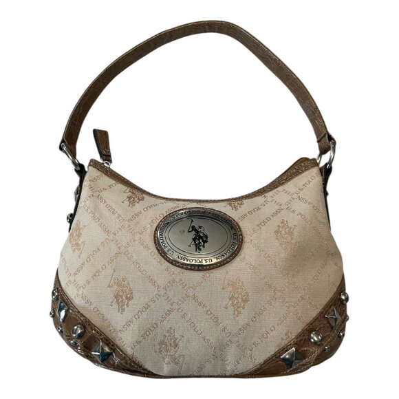 U.S. Polo Assn. Beige Monogram Shoulder Bag with Stud Accents - Picture 1 of 8